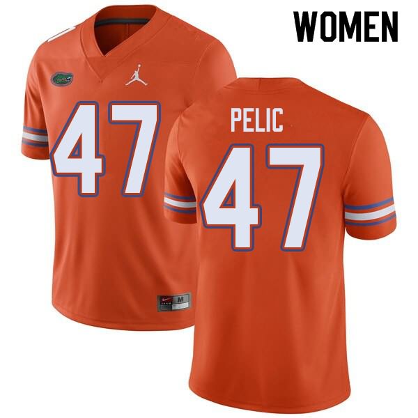 Women's NCAA Florida Gators Justin Pelic #47 Stitched Authentic Jordan Brand Orange College Football Jersey ZGR5865BL